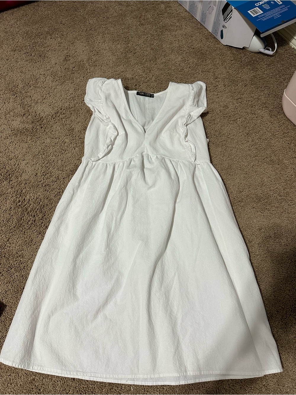 Fancyinn White Midi Dress with Ruffle Sleeves